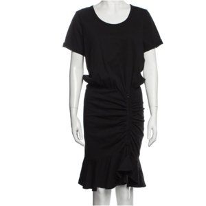 Veronica Beard Midi Length Ruffled Black Dress Round Neck Cinched Front T-shirt